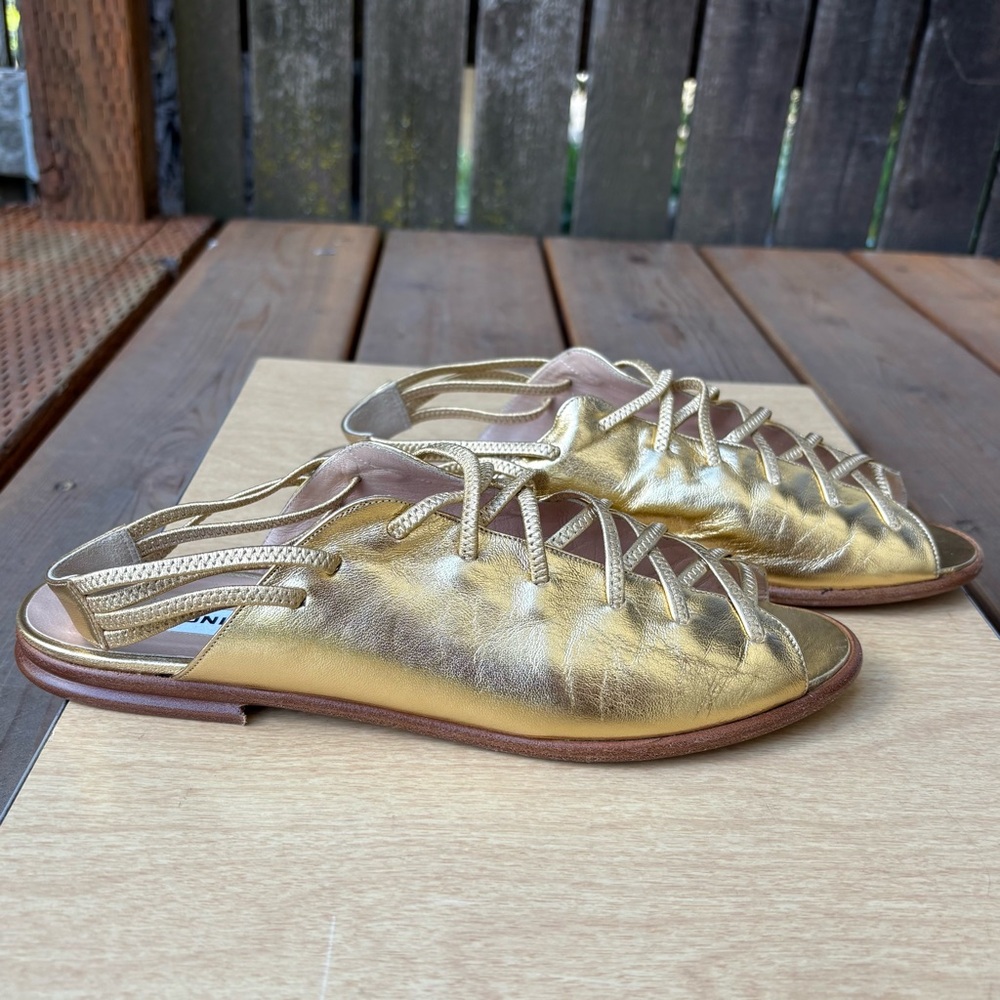Sonia Rykiel Paris Open Toe Sandal Flats In Gold Sz 39 EU/ 8.5 US - Picture 7 of 13